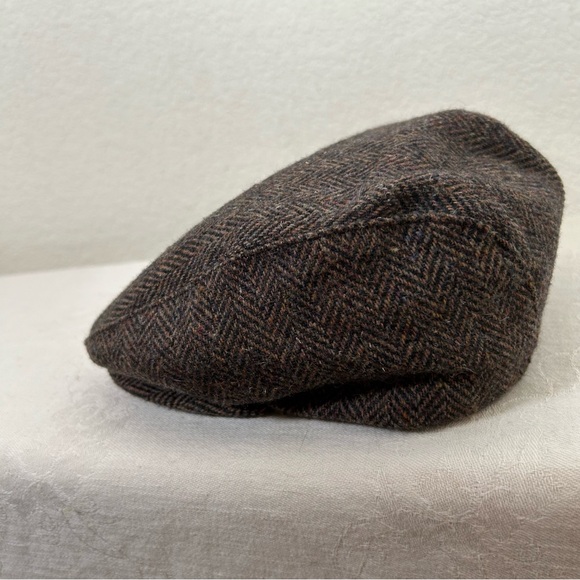 VTG Driving Flat Scally Cap Sz 7 1/8 herringbone tweed made in USA Preppy - Picture 4 of 9